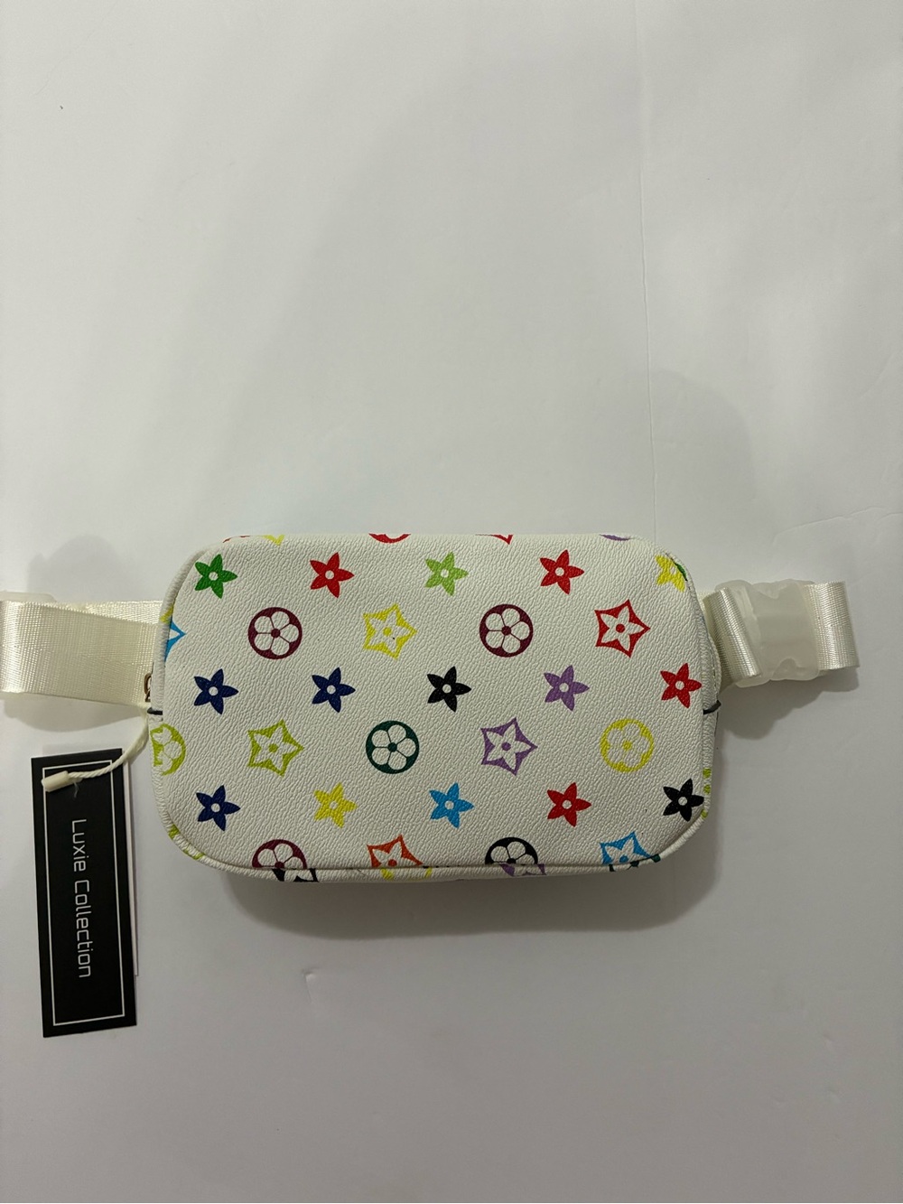 Kids White Multicolor Star Print Belt Bag